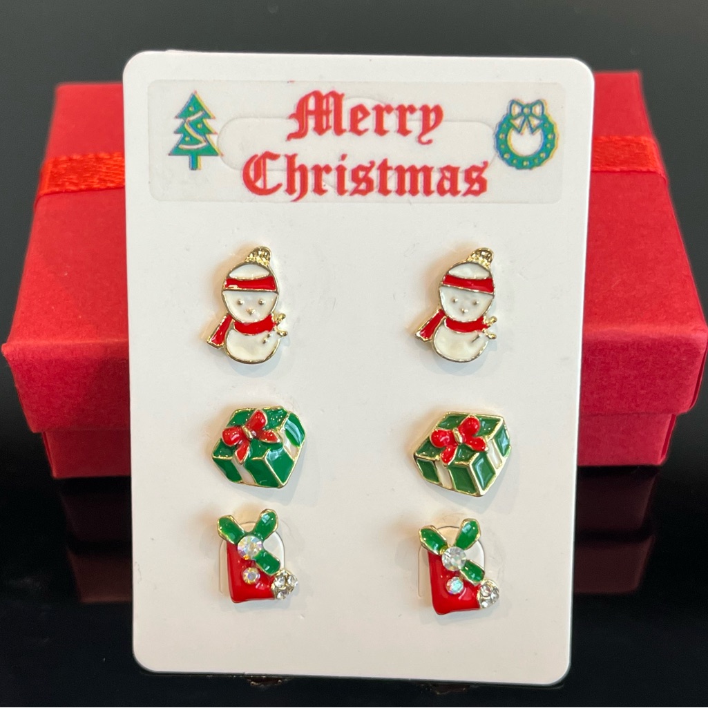 Christmas Earrings - Snowman, Presents, Stocking